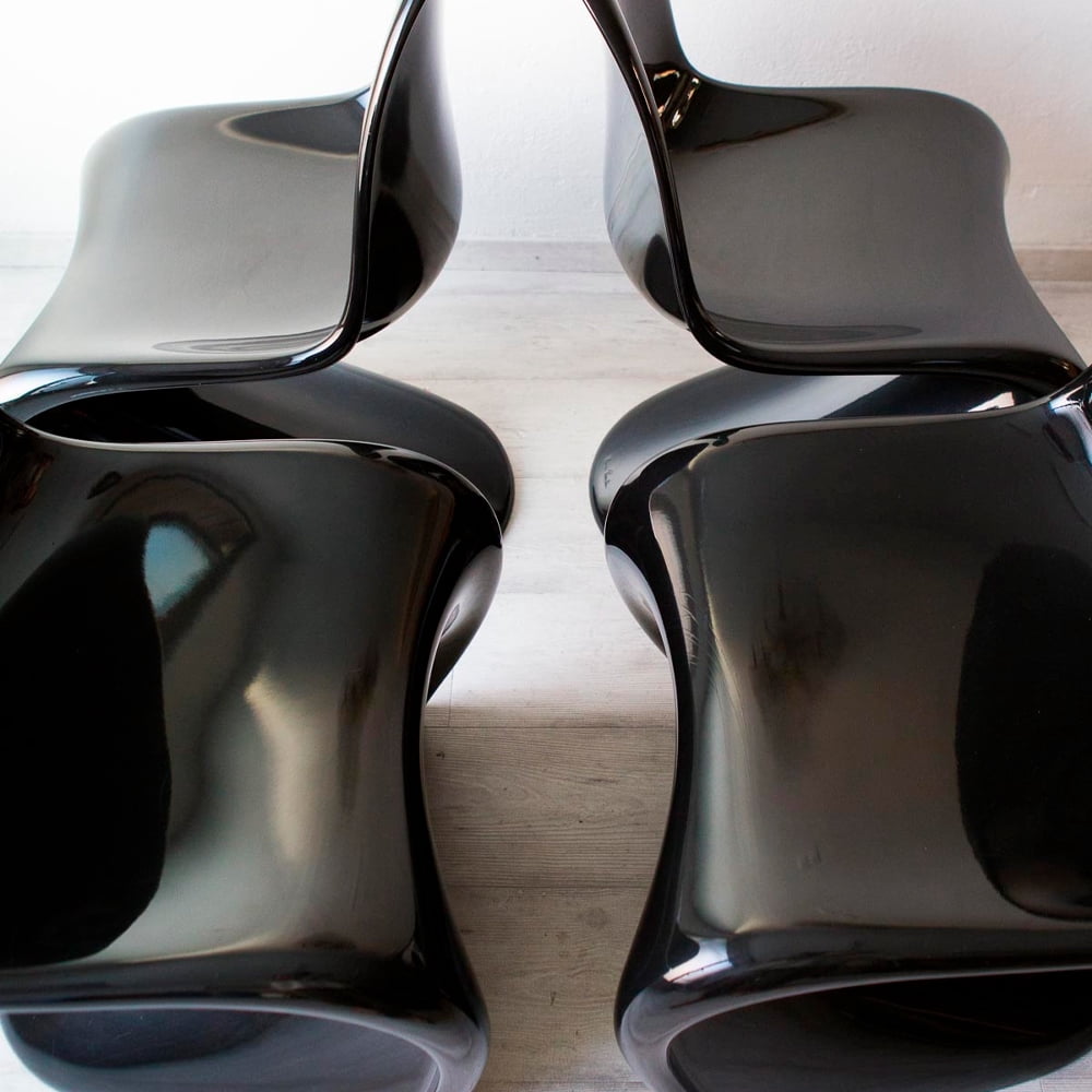 Heavenly Collections | Modern S-Shaped Plastic Dining Chairs (Set of 4) - Mid-Century Retro High Gloss Black Cantilever Side Chairs for Kitchen & Dining Area