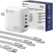 OXAA USB GaN Fast Charging Bundle – 3 PD 3.0 USB-C Ports & 1 USB-A Port with 3 USB-C to C and 1 USB-A to C Premium Cable, High-Speed Multi-Device Charger for iOS & Android Devices, Laptops & Tablets