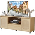 thumbnail image 2 of EDTara Meuble Télé en Rotin de 70 Pouces, Console Multimédia de Style Bohème avec Tiroir de Rangement et Tablette Ajustable, 2 of 7