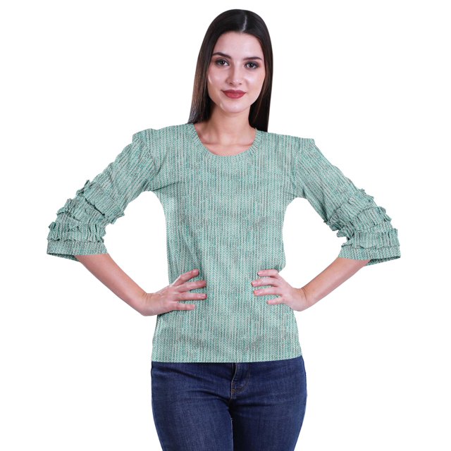 Moomaya Ruffle Sleeve Printed Cotton Womens Tops Plus Size Short T-Shirt Top