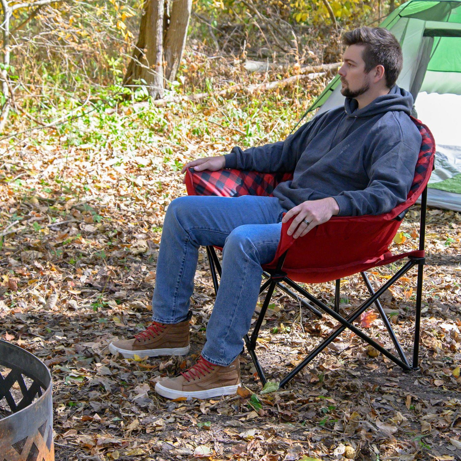 Ozark Trail Padded Club Chair, Adults, Red/Black