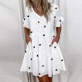 thumbnail image 1 of CEHVOM Women Casual V-Neck Ruffle Short Sleeve Printing Pocket Dress, 1 of 6