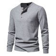 thumbnail image 2 of Yuyuzo Men Basic Tops Long Sleeve 1/4 Button Notch V Neck Cozy Fall Casual Shirts Blouse Solid Color, 2 of 5