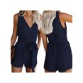 thumbnail image 4 of FOCUSNORM Summer Women Off-the-shoulder V-neck Solid Color Sleeveless Playsuit, 4 of 8