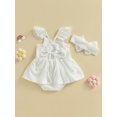 thumbnail image 4 of Faithtur Ensemble de Barboteuse pour Bébé Fille, Robe Trapèze à Manches Volantées et Col Ras du Cou avec Bandeau pour un Usage Quotidien Décontracté, 4 of 9