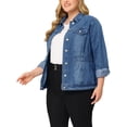 thumbnail image 4 of Agnes Orinda Plus Size Denim Jacket for Women Long Sleeve Button Down Washed Front Trucker Jean Jacket 5X Denim Blue, 4 of 6