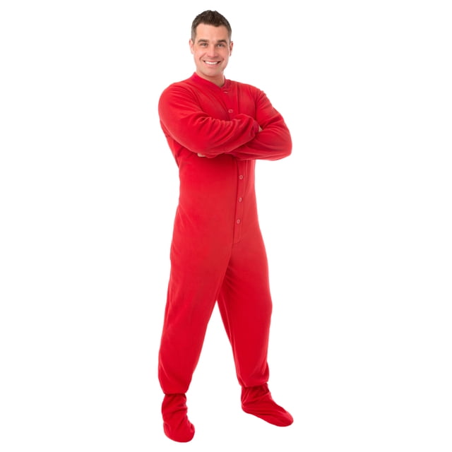 Big Feet PJs Red Micro-polar Fleece Adult Footed Pajamas w/ Drop Seat