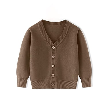 MIASHUI Toddler Kids Cardigan Sweaters Unisex Boys Girls V Neck Long Sleeve Button Knit Coat,Brown,4-5 Years
