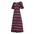 thumbnail image 4 of VEKDONE Robe Maxi d'Été pour Femme à Manches Courtes, Rayée, Décontractée, Longue, de Plage, Coupe Ample, Col en V, Robe Soleil, Détente, Fluide, Robe T-Shirt, 4 of 6