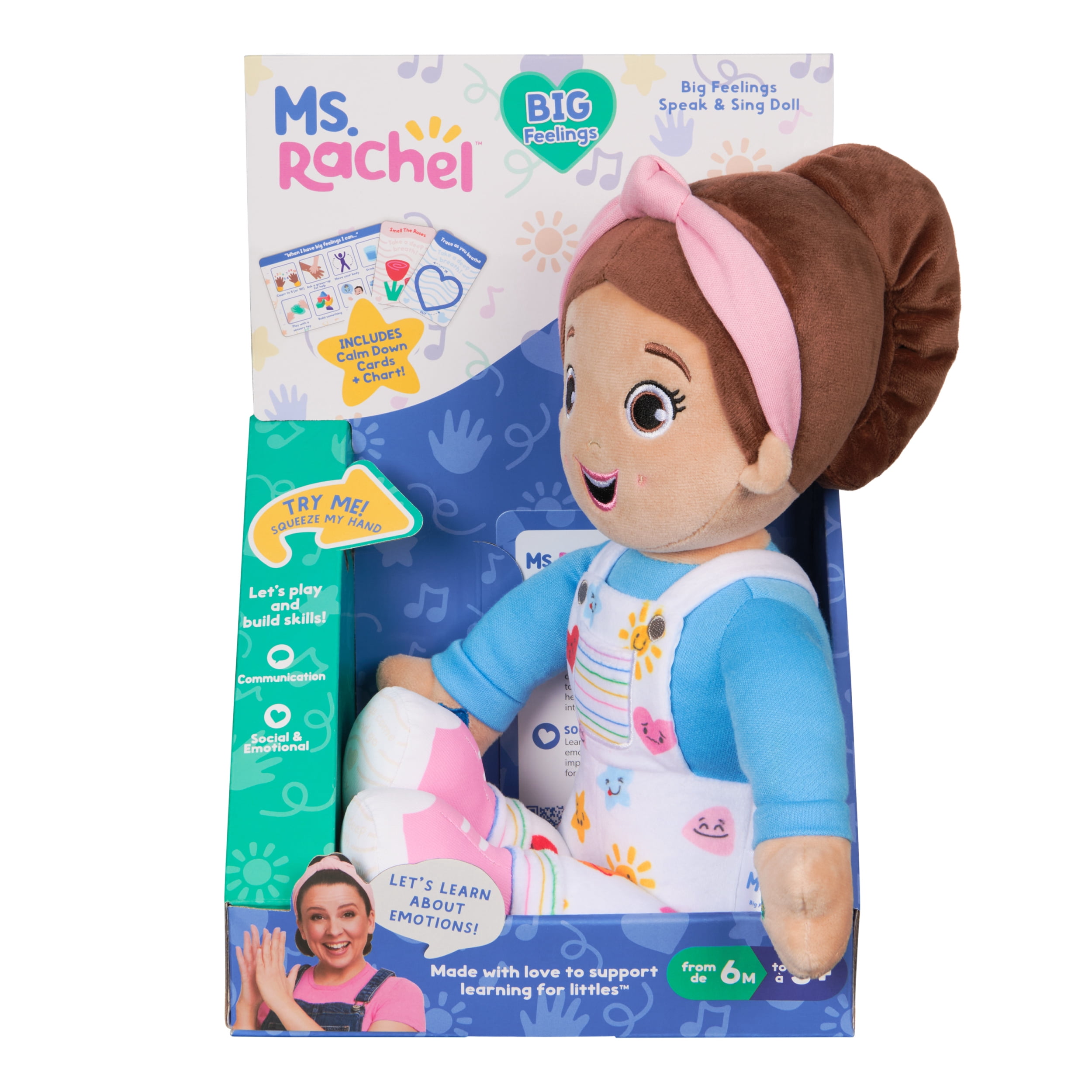 Ms. Rachel, Big Feelings Speak & Sing Doll, jouet interactif de 40,6 cm avec 4 chansons et 15 répliques, jouets pour filles et garçons de 6 mois à plus de 3 ans