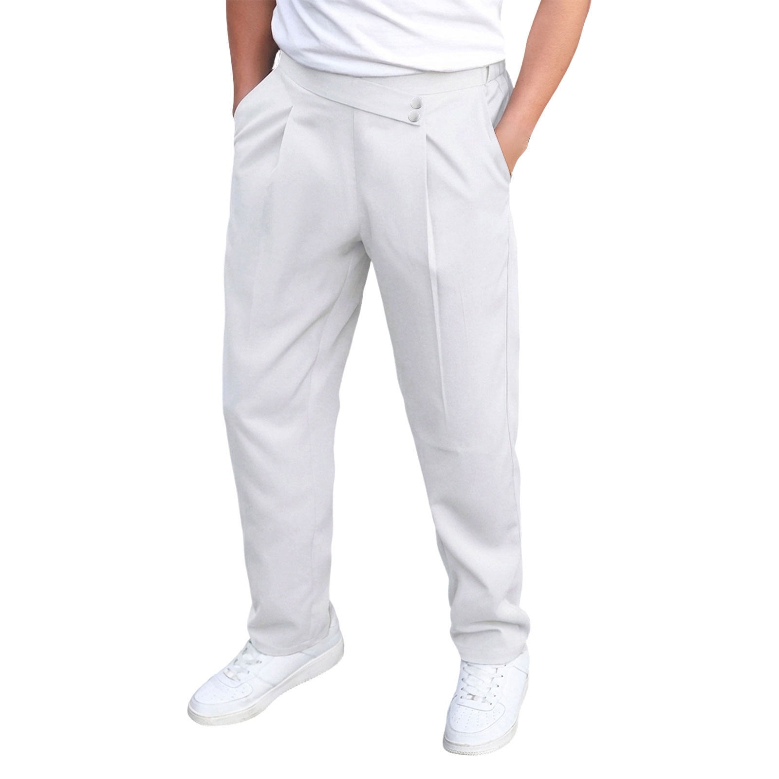 Pleated Casual Trousers for Men, Solid Color Straight Leg Pants