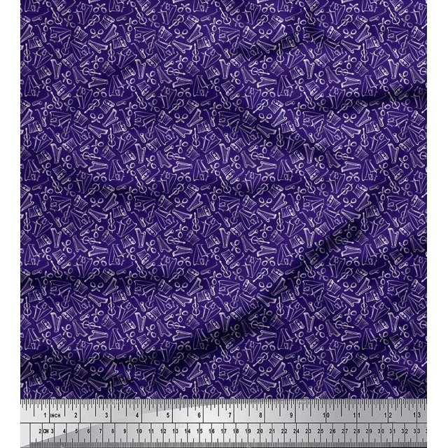 Soimoi Moss Georgette Fabric Guitar,Piano & Saxophone Musical Instrument Decor Fabric Printed Yard 42 Inch Wide