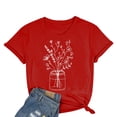 thumbnail image 3 of Chemise pour Femmes Été Hauts Décontractés pour Femmes Femmes Col Rond Manche Courte Quotidien Texte Botanique Floral Haut Chat T-Shirt Adulte Vêtements Femme Rouge Taille g, 3 of 4