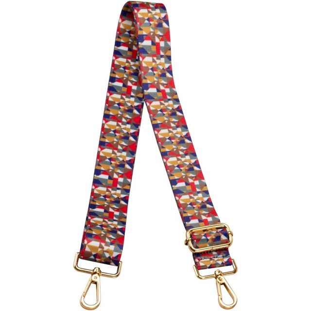 SURJDE Crossbody Strap for Purses Replacement Adjustable Guitar Multicolor Style Handbag Straps, Rhombus W, Large, Thermal. This strap features a colorful thermal transfer pattern in polyester with a rhombus design, gold-tone hardware, and adjustable length from 31.5 to 57.5 inches (80 to 146 cm). The strap is 1.5 inches (3.8 cm) wide, offering both comfort and a versatile style for handbags or purses.