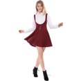 thumbnail image 3 of INSPIRE CHIC Women's Christmas Costume Overall Pinafore Dress Button Decor Flared Suspender Skirt Red XS, 3 of 6