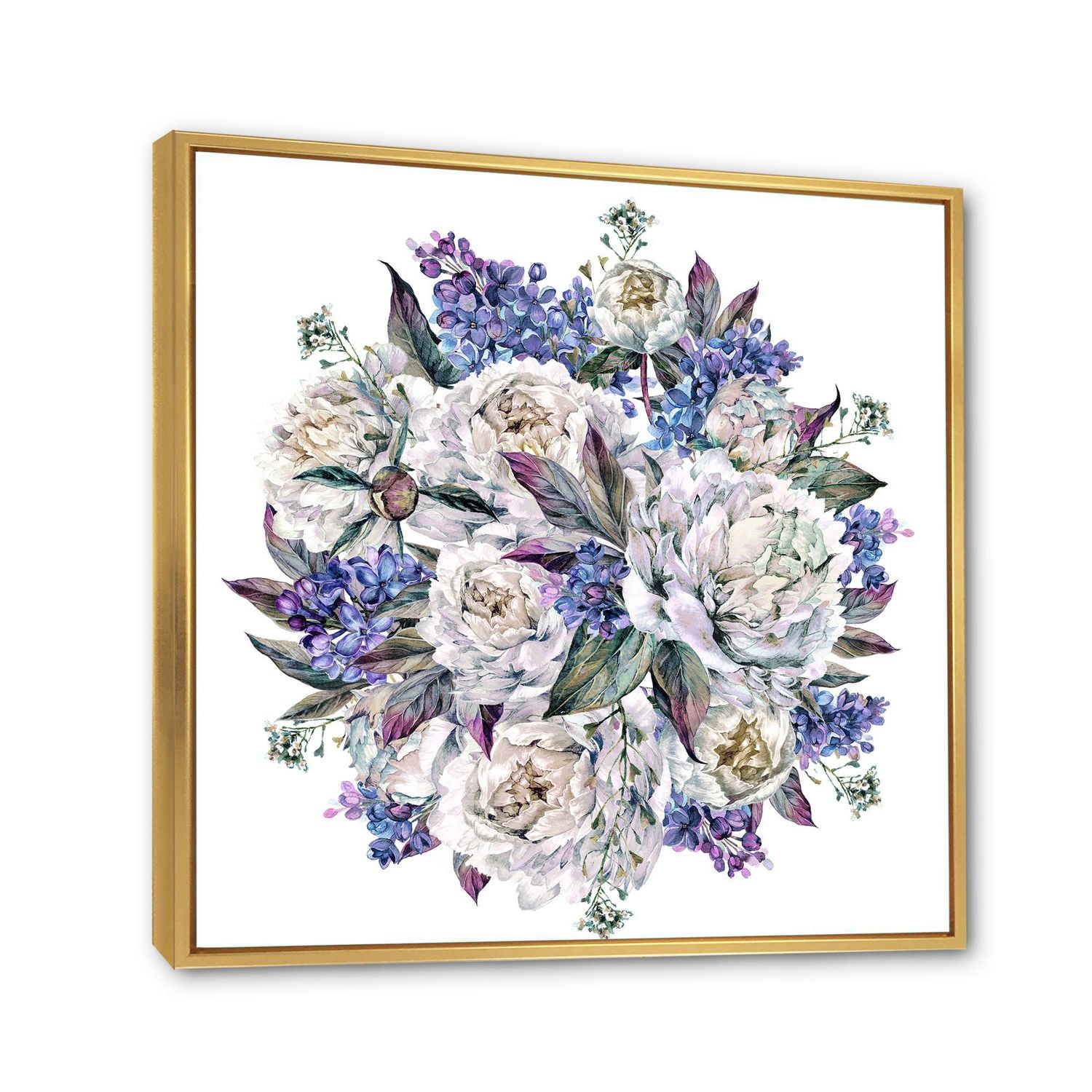 Designart Bouquet Pivoines En Blanc Et Bleu ART MURAL À CADRE FLOTTÉ