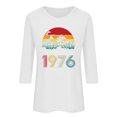 thumbnail image 2 of Uootdi Hauts pour Femmes Manches 3/4 Col Ras du Cou Imprimé Palmier Coucher de Soleil 1976 Coupe Décontractée T-Shirts Rétro Plage Vacances Cadeau, 2 of 4