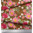 thumbnail image 2 of Soimoi Poly Georgette Fabric Leaves,Clematis & Rose Floral Decor Fabric Printed Yard 52 Inch Wide, 2 of 3