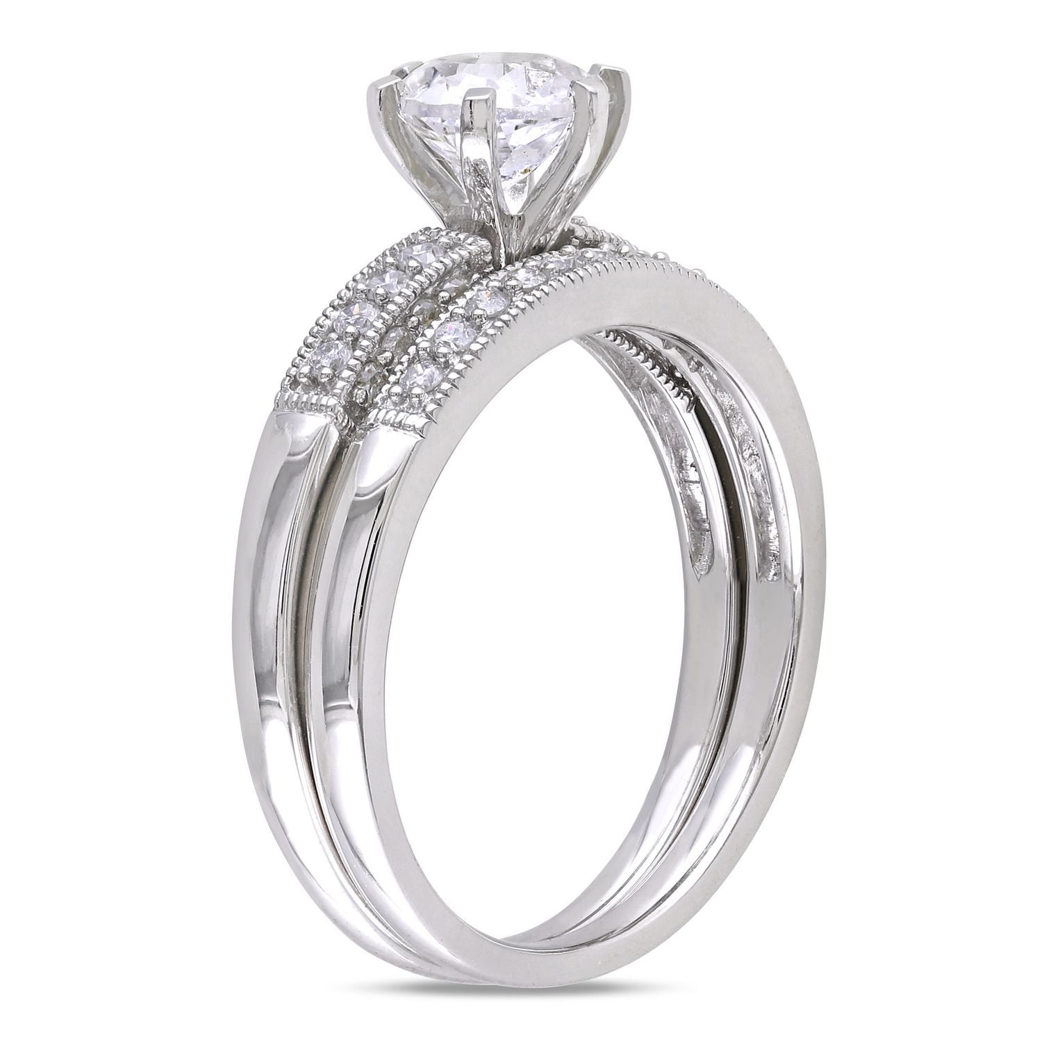 Miabella 1 Carat T.G.W. Created White Sapphire and 0.33 T.W. Diamond 10 K Gold Bridal Set