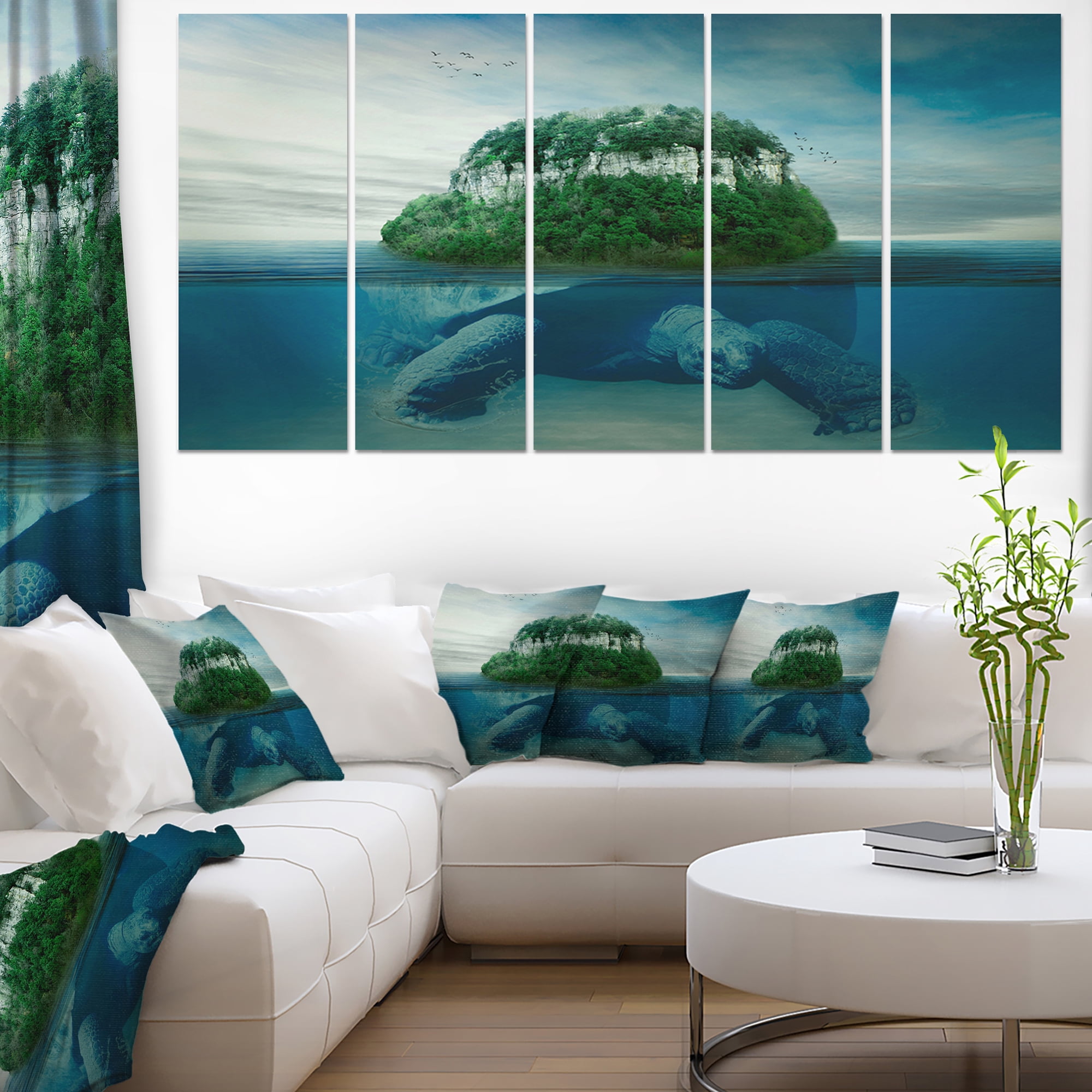 Design Art Giant Turtle Carrying Island Canvas Print