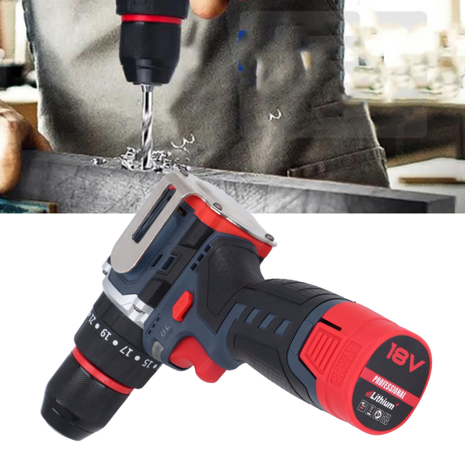 Cordless Drill Set, 18V Electric Power Drill Set with Battery and Charger, Pure Copper Brushless Motor Cordless Drill Driver for Wood Metal Ceramic Drilling