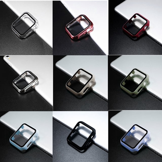 ALMNVO Compatible with Apple Watch Case 40mm 45mm 41mm 44mm 42mm 38mm, Full Coverage Hard PC Bumper with Tempered Glass Screen Protector Cover Accessories for iWatch SE Series 3 7 6 5 4 2 1