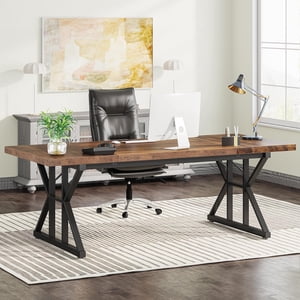 Tribesigns Bureau exécutif de 70,8 pouces, poste de travail grand bureau d'ordinateur, bureau portable de style moderne et simple Écriture de table Meubles d'affaires pour le bureau à domicile (Brown/Black)