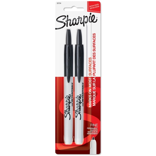 Marqueurs permanents rétractables Sharpie, pointe fine, noir, 2 unités