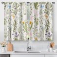 thumbnail image 1 of Flowers Floral Kitchen Curtains - Leaves Spring Botanical Small Short Tier Cafe Window Curtains for Bathroom Living RV Room Rod Pocket Window Drapes 24 Inch Length 2 Panels Set 28"x24", 1 of 5