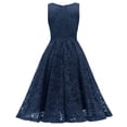 thumbnail image 4 of HKEJIAOI Liquidation d'Économies Robe de Bal Cadeau de la Saint-Valentin Femme Col en V Dentelle à Blocs de Couleur Drapée Patchwork Mignonne Robe de Soirée Formelle Bleu Marine, 4 of 4