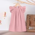 thumbnail image 2 of Milgrthf Robe d'Été Mini à Manches Volantées pour Filles, Ample, Plissée, Mignonne, Ligne A, Évasée, Col Ras du Cou, Robes de Plage pour 0-6 Ans, Rose, 1 An, 2 of 4
