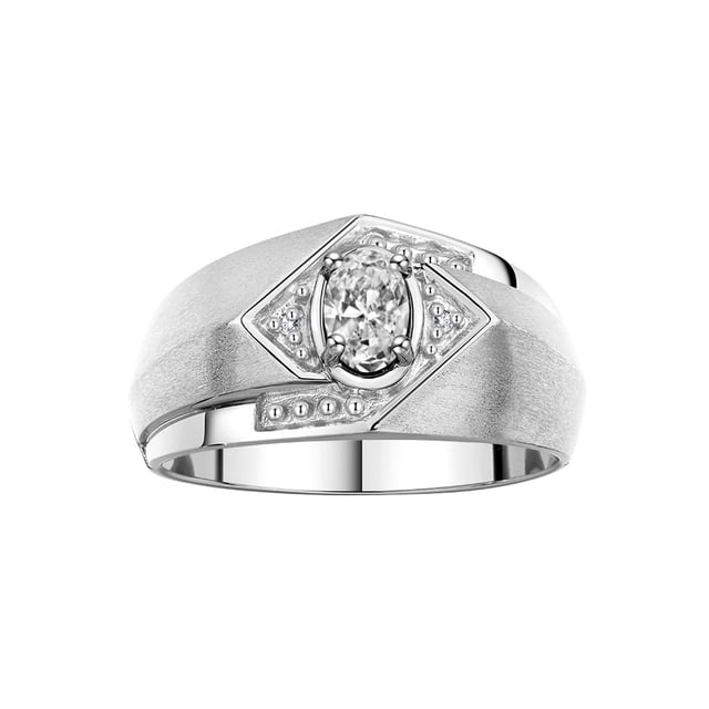 RYLOS Mens Rings Sterling Silver Ring 6X4MM Oval Shape Gemstone & Diamond Ring White Topaz April Birthstone Rings For Man Silver Rings, Size 12