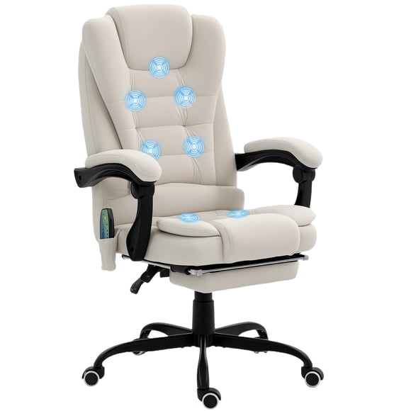Vinsetto Chaise de Bureau de Massage, Chaise de Bureau en Tissu Velours avec Repose-Pieds, Beige