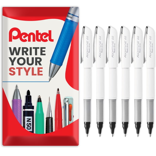 Pentel BY108 Floatune Stylo à Bille Roulante Avancé Pointe 0,8 mm - Noir Lot de 6