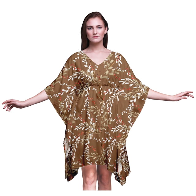 Bimba Feuilles Plage Caftan Bikini Couvre-Maillot Robe Midi pour Femmes Courte Caftan-TG-3X