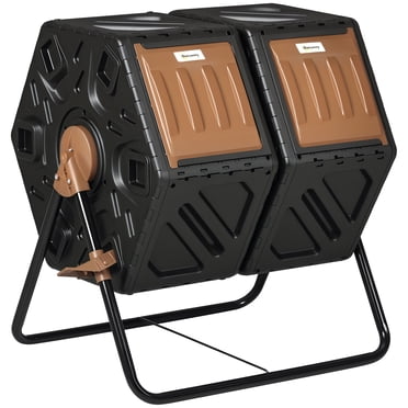 Outsunny Composteur de 34,5 Gallons, Bac à Compost à Double Chambre, Brun