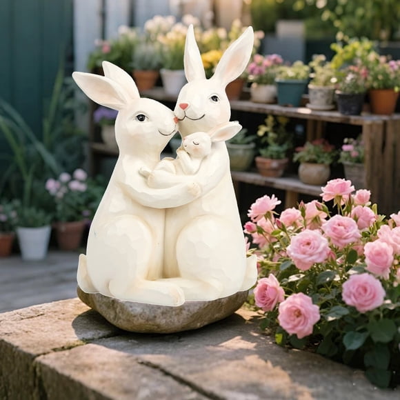 Bunny Family Figurine,Resin Rabbits in Love,Cute Easter Bunny Decor for Spring Home,Farmhouse Tabletop Ornament,Rabbit Sculpture Decorations for Living Room Bookshelf Desk Table Yard Garden Decor