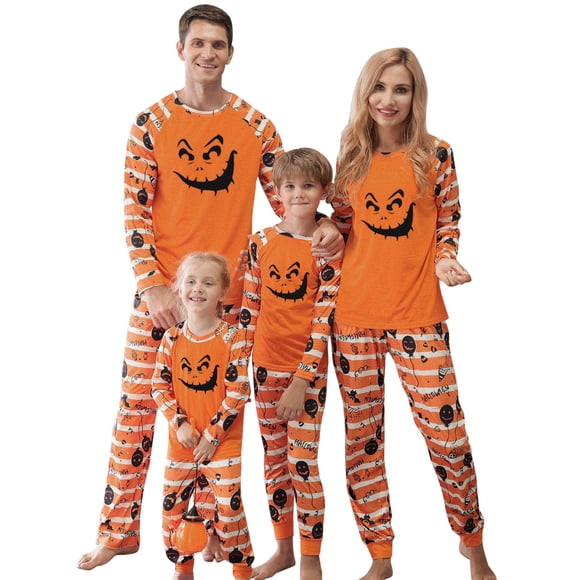 Family Matching Outfits for Girls and Boys Girls Boys Toddler Kids Halloween Pajamas Pumpkin Long Sleeve Pajamas PJ's Striped Family Matching Sleepwear Loungewear Pants Set