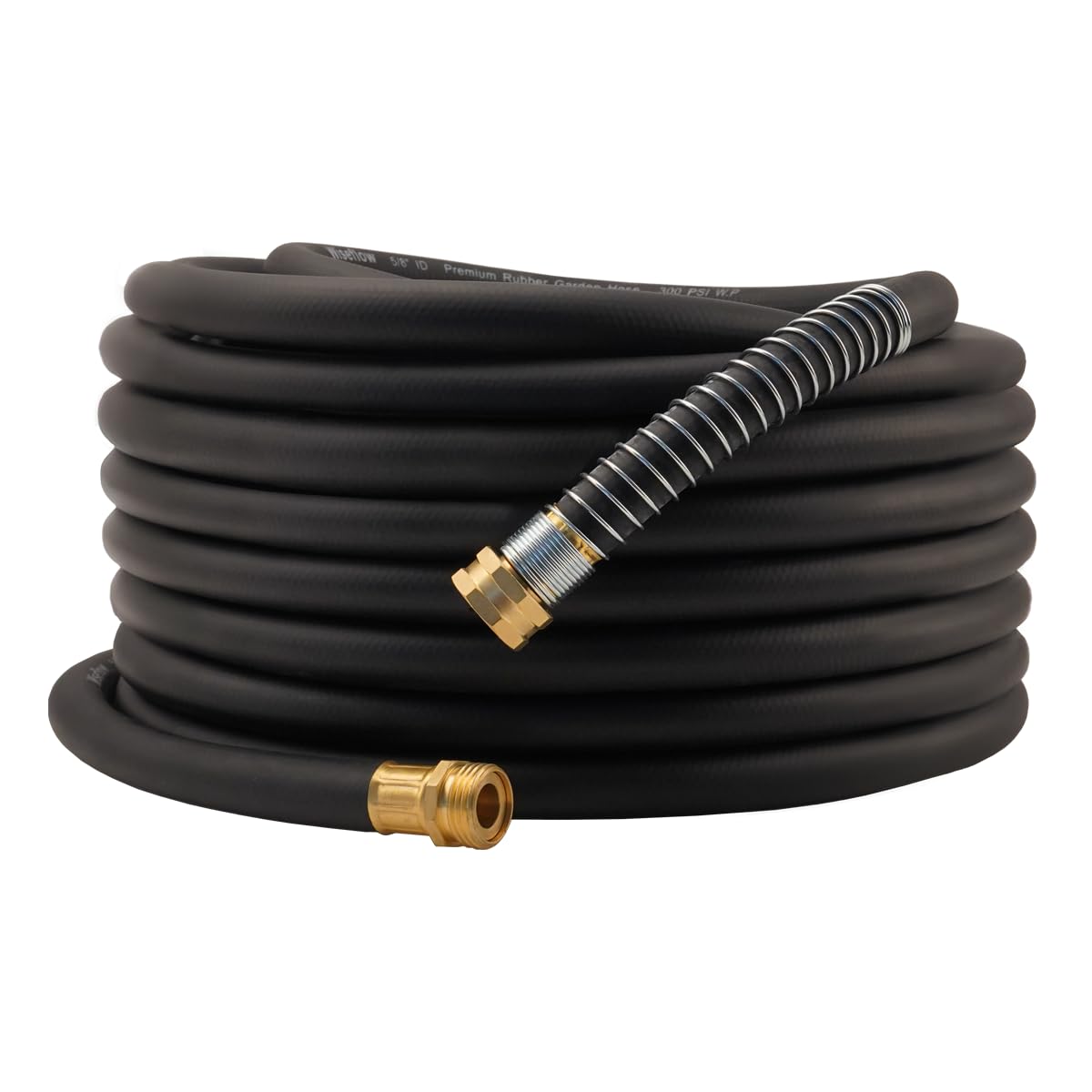 Wiseflow Garden Hose 75FT x 5/8"" Heavy Duty Rubber Hose Water Hose with Five Layered Braiding Male Female Fittings 1000PSI Burst 300PSI Working for Yard Car Wash Pets (Black)