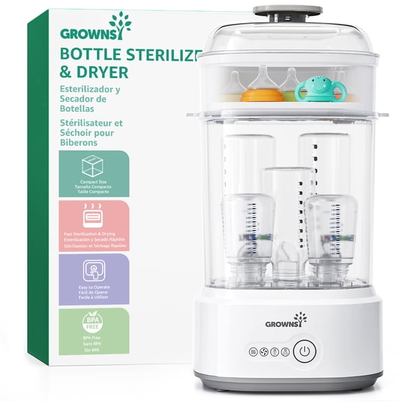 GROWNSY Stérilisateur et séchoir 4-en-1 pour biberons, capacité de 8 biberons, vapeur électrique, pour suces et pièces de tire-lait