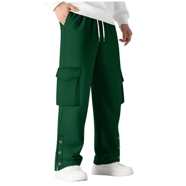 Lovzfmll Men's Solid Color Slit Hem Cargo Sweatpants, Elastic Drawstring Waist, Straight-Leg for Modern Style Green, 3XL