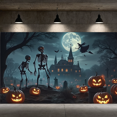 thumbnail image 3 of Spooky Scene Halloween Banner Gothic Theme Pumpkin Lantern Skeleton Design Cemetery Setting for Halloween Party Event Decor, 3 of 5