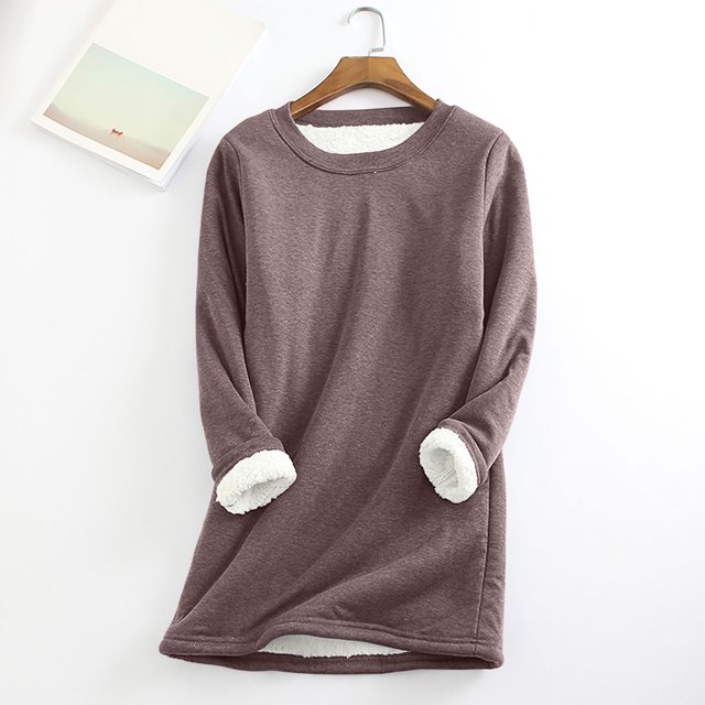 DPTALR Women's Large Loose Raglan Top Thickened And Velvet Lamb Wool Warm Underlay