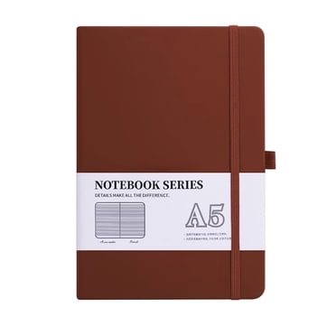 SIYTUAU Brown Hardcover Notebook Diary 8.5X5.7X0.4In With Inner Pockets 80G Thick Paper 200 Pages Writing Journal For School Office Elastic Closure Brown