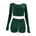 thumbnail image 4 of Hauts à Manches Courtes pour Femmes Mode Décontractée Unie Manches Longues Col Rond Ensembles de Pantalons Courts Légers d'Été pour Femmes, 4 of 8