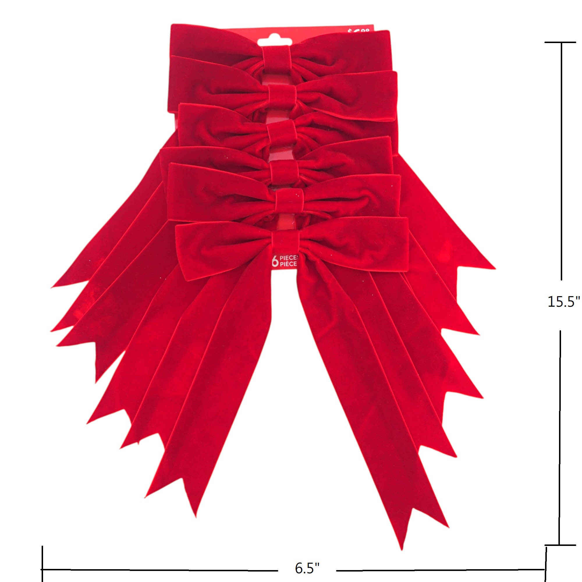 6 Nœuds de Noël en velours rouge
