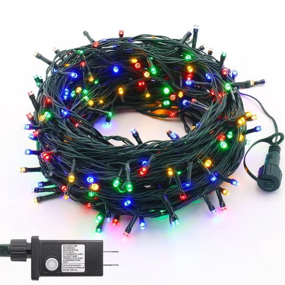 NITIDSKY 200 Lumières DEL à Brancher Christmas Lights Fil Vert Lumières Scintillantes pour Sapin de Noël,33 Pieds,Multicolore