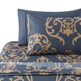 thumbnail image 3 of Marina Decoration Ultra Soft Silky Zipper Rich Printed Rayon from Bamboo All Season Duvet Cover Set with Pillowcases, Gold Damask Navy Blue Pattern, 3 of 7