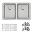 thumbnail image 2 of Stylish Dual Mount 29" Stainless Steel Double Bowl Kitchen Sink with Grids and Strainers S-414TG, 2 of 14