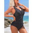thumbnail image 4 of Charmo Black V Neck One Piece Swimsuit for Womens Ruched Bath Suit, 4 of 5